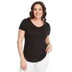 Kurun's Collection Büyük Beden Geniş V Yaka Kısa Kol Oval Yırtmaç Bluz Siyah 50-52