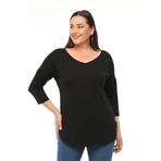 Kurun's Collection Büyük Beden Geniş V Yaka Yarım Kol Oval Yırtmaç Bluz Siyah 46-48