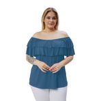 Kurun's Collection Büyük Beden Madonna Yaka Viskon Bluz İndigo 50-52