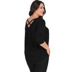 Kurun's Collection Büyük Beden Sırt Çapraz Pul Şerit Uzun Kol Bluz Siyah 50-52