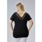 Kurun's Collection Büyük Beden Sırt V Güpür Bluz Siyah 54-56