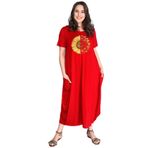 Kurun's Collection Büyük Beden Sun Flower Baskılı Jumbo Kısa Kol Elbise Kırmızı 42-44
