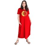 Kurun's Collection Büyük Beden Sun Flower Baskılı Jumbo Kısa Kol Elbise Kırmızı 54-56