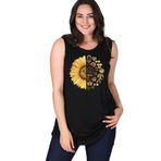 Kurun's Collection Büyük Beden Sun Flower Baskılı Kolsuz Viskon Basic Bluz Siyah 42-44