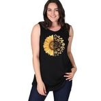 Kurun's Collection Büyük Beden Sun Flower Baskılı Kolsuz Viskon Basic Bluz Siyah 54-56