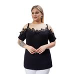 Kurun's Collection Büyük Beden Yaka Güpürlü Askılı Bluz Siyah 42-44