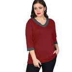 Kurun's Collection Büyük Beden Yaka Kolucu Sim Bluz Bordo 58-60