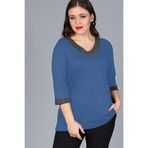 Kurun's Collection Büyük Beden Yaka Kolucu Sim Bluz İndigo 54-56