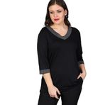 Kurun's Collection Büyük Beden Yaka Kolucu Sim Yarım Kol Bluz Siyah 54-56