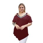 Kurun's Collection Büyük Beden Yaka Şerit Omuz Dekolte Üçgen Etekli Bluz Bordo 42-44