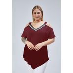 Kurun's Collection Büyük Beden Yaka Şerit Omuz Dekolte Üçgen Etekli Bluz Bordo 46-48