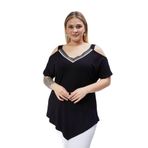 Kurun's Collection Büyük Beden Yaka Şerit Omuz Dekolte Üçgen Etekli Bluz Siyah 50-52