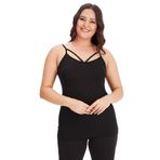 Kurun's Collection Büyük Beden Yaka V Biyeli Atlet Bluz Siyah 50-52