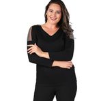 Kurun's Collection Omuz Zincir Tül Uzun Kol Bluz Siyah 46-48
