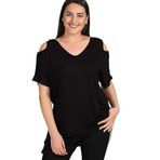 Kurun's Collection Omuzu V Pencere Kısa Kol Bluz Siyah 38-40