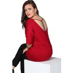 Kurun's Collection Sırt Dekolteli Pul Payet Bantlı Yarım Kol Bluz Bordo 50-52