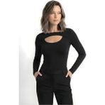 Kurun's Collection Soft Kumaş Asimetrik Göğüs Pencereli Uzun Kol Bluz - Siyah