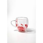 Kurutulmuş Canlı Çiçekli Çift Cidarlı Çay Kupası Kahve Kupası Kırmızı Ortanca Çiçeği HEDİYELİK 250Ml