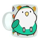 Kuş Arkadaşım Sevda & Cennet Papağanı Kupası Arkası Desenli Kuşlu Kupa Hediye Beyaz Yeşil