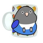 Kuş Arkadaşım Sevda & Cennet Papağanı Kupası Arkası Desenli Kuşlu Kupa Hediye Gri Lacivert