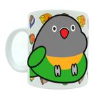 Kuş Arkadaşım Sevda & Cennet Papağanı Kupası Arkası Desenli Kuşlu Kupa Hediye Gri Yeşil