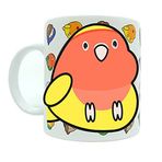 Kuş Arkadaşım Sevda & Cennet Papağanı Kupası Arkası Desenli Kuşlu Kupa Hediye Kırmızı Sarı