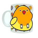 Kuş Arkadaşım Sevda & Cennet Papağanı Kupası Arkası Desenli Kuşlu Kupa Hediye Turuncu Sarı