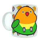 Kuş Arkadaşım Sevda & Cennet Papağanı Kupası Arkası Desenli Kuşlu Kupa Hediye Turuncu Yeşil