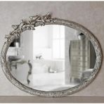 Kuş Figürlü Dekoratif Duvar Aynası – Ağaç Dalı Tasarım Oval Ayna, Salon Antre İçin Şık Ayna (Gümüş)
