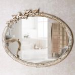 Kuş Figürlü Dekoratif Duvar Aynası – Ağaç Dalı Tasarım Oval Ayna, Salon Antre İçin Şık Ayna (İnci)