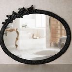 Kuş Figürlü Dekoratif Duvar Aynası – Ağaç Dalı Tasarım Oval Ayna, Salon Antre İçin Şık Ayna (Siyah)