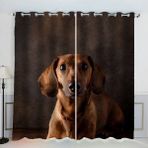 Kuş Gözlü 3D Köpek Perdesi, 140 x 100 cm, Mikrofiber Dachshund Karartma Perdesi, 2'li Set, Oturma Odası, Yatak Odası, Çocuk Odası, Ülke Tarzı Mutfak için Mükemmel