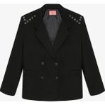 Kuş Gözü Detaylı Çift Düğmeli Oversize Blazer Ceket Siyah