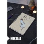 Kuş Tüy Temalı Ahşap Kapaklı Defter - Noktalı Defter - Ajanda - Okul Defteri (A5 - 120 Sayfa)