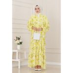 Kuşaklı Çiçekli Lina Elbise-Sarı - 38