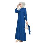Kuşaklı Jakar Tesettür Elbise-Mavi