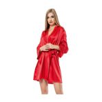 Kuşaklı Uzun Kollu Saten Sabahlık 1150, Kırmızı, XL