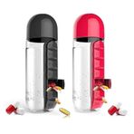 KUSCOR 2 Adet Günlük Hap Kutusu Düzenleyici Su Şişeli, 600ML 2'si 1 Arada Günlük Hap Kutusu Su Şişesi Seyahat Hap Düzenleyici İçme Bardakları İlaç Konteyner Kutusu, Seyahat, Ofis, Dış Mekan için