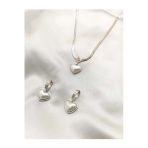 Kuşkaya Ticaret Çelik Venedik Kalp Kolye Küpe Silver Set | 14 Şubat Sevgililer Günü Hediyesi | Kadın Gümüş Tek Ebat