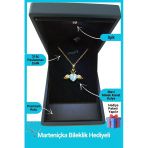 Kuşkaya Ticaret Işıklı Premium Kutuda | Kanatlı Mavi Kalp Kolye | 14 Şubat Sevgililer Günü Hediyesi | Kadın Işıklı Premium Kutuda - Altın