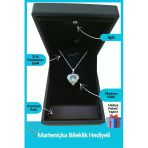Kuşkaya Ticaret Işıklı Premium Kutuda | Mavi Taşlı Okyanus Kalp Kolye Gümüş | 14 Şubat Sevgililer Günü Hediyesi Siyah 40-45