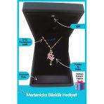 Kuşkaya Ticaret Işıklı Premium Kutuda Opal Taşlı Pembe Ay Kolye | 14 Şubat Sevgililer Günü Hediyesi | Kadın Işıklı Premium Kutuda - Altın 40-45