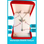 Kuşkaya Ticaret Lüx Kadife Kutuda | Pembe Taşlı Melek Kanatlı Kalp Kolye | 14 Şubat Sevgililer Günü Hediyesi Gümüş - Lüx Kadife Kutu 40-45