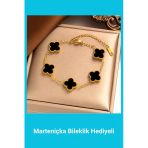 Kuşkaya Ticaret Yonca Bileklik Gold Siyah | 14 Şubat Sevgililer Günü Hediyesi | Kadın Altın Tek Ebat