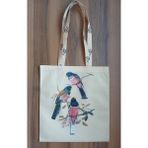 Kuşlar - Bez Plaj ve Omuz Çantası - 35X37 - Krem - Beyaz - Pembe