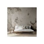Kuşlar ve Ağaçlar Desenli Silinebilir Kumaş Duvar Kağıdı - En X Boy - Cafe ve Ofis Dekor, 100 x 100, DW2025-160100x100