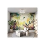 Kuşlar ve Ağaçlar Desenli Silinebilir Kumaş Duvar Kağıdı - En X Boy - Cafe ve Ofis Dekor, 100 x 200, DW2025159100200