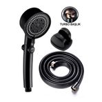 Kustar 3'LÜ SET SİYAH 5 FONKSİYONLU TURBO JET PERVANELİ DUŞ BAŞLIĞI ÖRGÜLÜ HORTUM VE ASKI