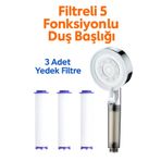 KUSTAR Beyaz Filtreli 5 Fonksiyonlu Duş Başlığı +3 Yedek Filtre – Su Tasarruflu, Basınçlı, Kireç Önleyici