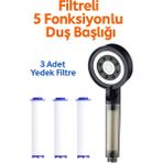 KUSTAR Filtreli 5 Fonksiyonlu Duş Başlığı + 3 Yedek Filtre – Su Tasarruflu, Basınçlı, Kireç Önleyici, SPA